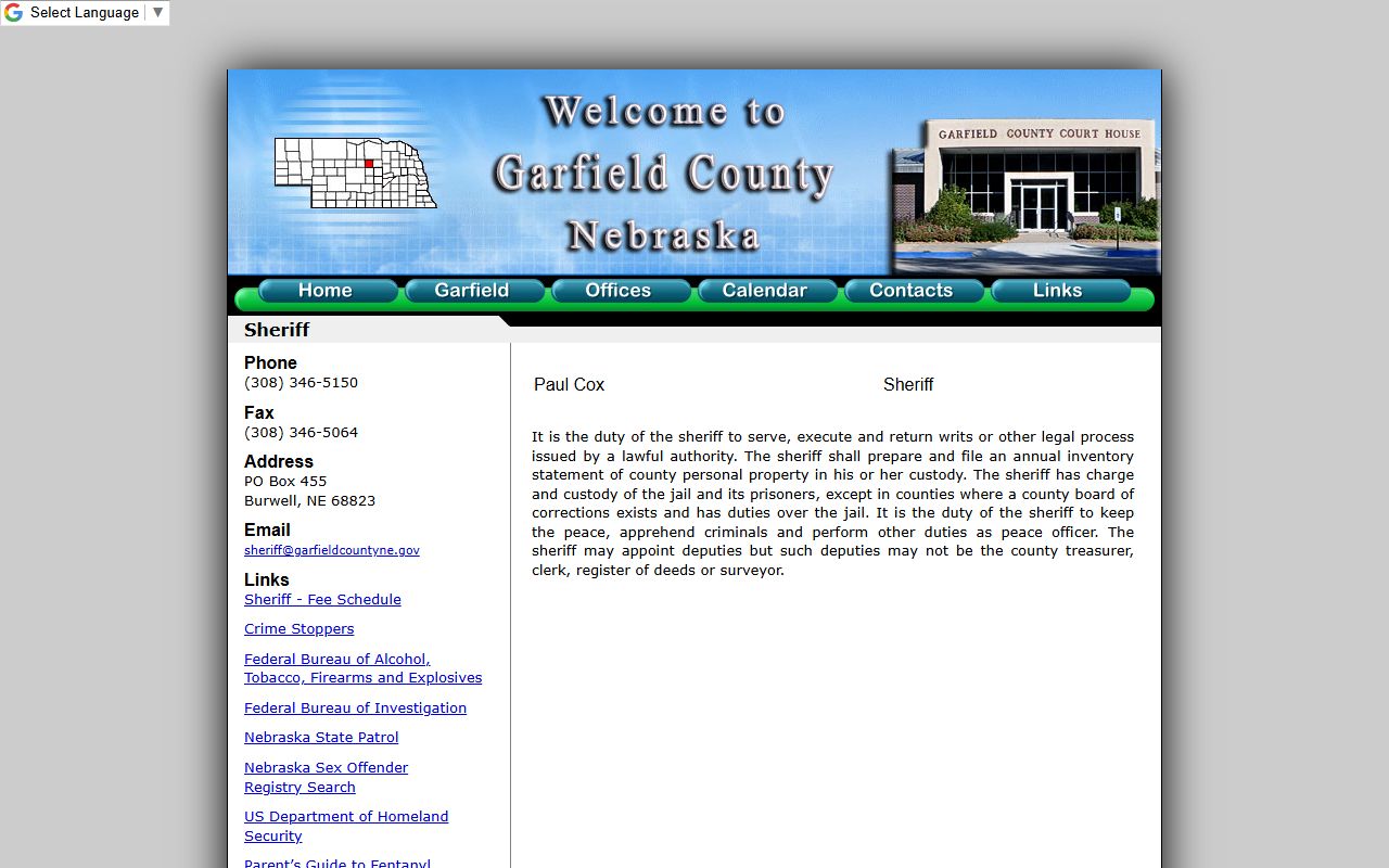 Garfield County inmate population sheriff contact page for inmate records